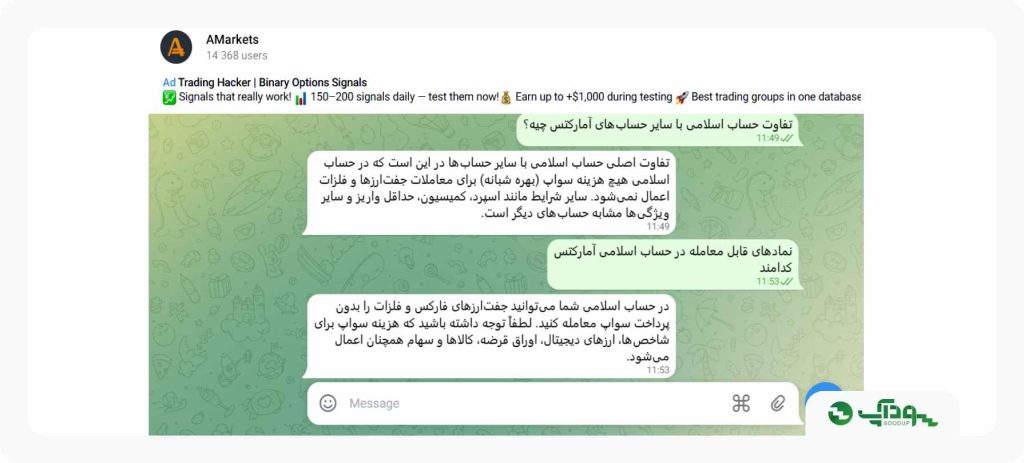 جواب پشتیبانی بروکر آمارکتس در مورد حساب اسلامی