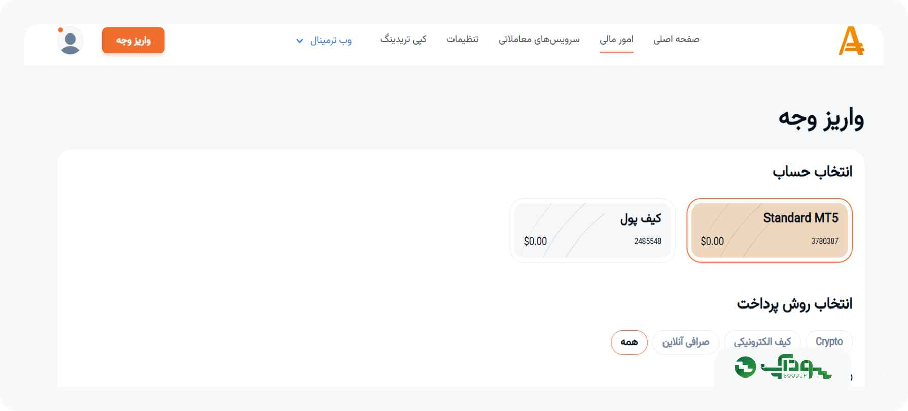 نحوه واریز و برداشت در بروکر آمارکتس سودآپ