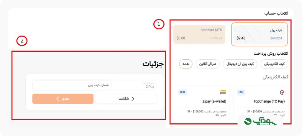 برداشت وجه از طریق Zipay
