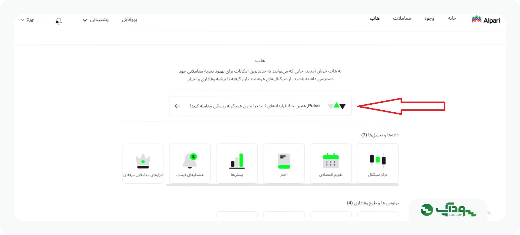 حساب باینری آپشن آلپاری سودآپ