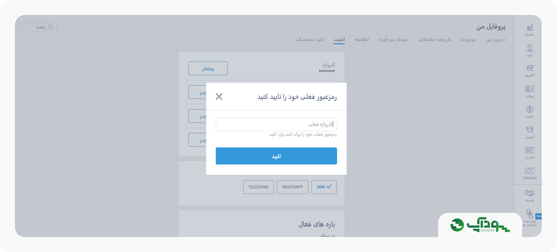وارد کردن رمز 6 رقمی در احراز هویت در بروکر لایت فایننس